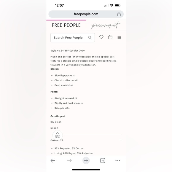 NWT - Free People Velvet Blazer + Pants Suit Set. Size XS - Picture 16 of 16